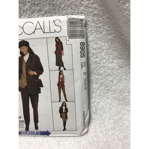 McCall's 8905 Misses' Unlined Jacket, Vest Pants Skirt Sewing Pattern Size 12-16 - Picture 5 of 7